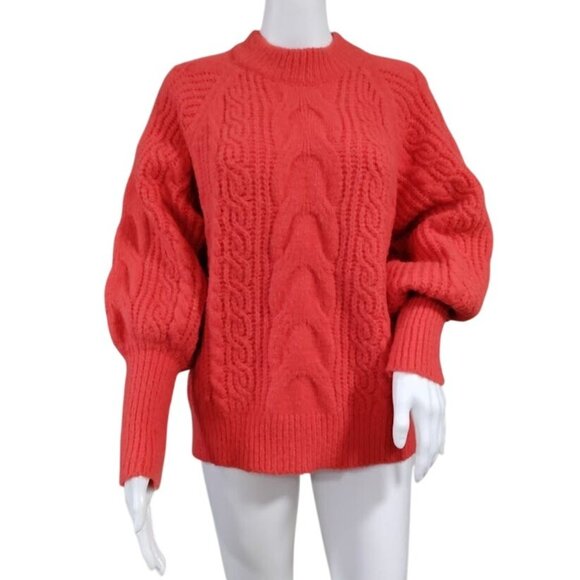Loavies Sweaters - Loavies Cable Knit Born To Love Preppy Oversized Sweater Orange Women's Small